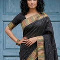 Black Silk Saree with Golden Zari Border Traditional Buti Design