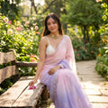 Peach Aqua Blue Ombre Designer festive Saree
