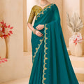 Teal Green Silk Saree Designer Embroidered Border Party Wear Saree