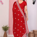 Elegant Red Embroidered Saree with Blouse Party Wear