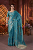 Teal Silk Saree with Zari Embroidery Butti Work Designer Blouse