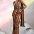 Copper Brown Ready to Wear Designer Saree Sequins Embroidered Blouse