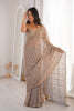Luxury Taupe Grey Organza Saree with Zari Stripe Work Party Wear