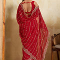 Red Designer Saree Heavy Embroidery Border Sequins Georgette Saree