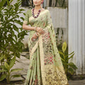 Pastel Green Banarasi Silk Saree with Zari Weaving Pallu Festive Wear