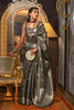 Luxury Grey Banarasi Silk Saree with Silver Zari Weaving Designer Border