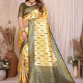  Mustard Yellow And Green with Rich Zari Banarasi Silk Saree Festive Wear