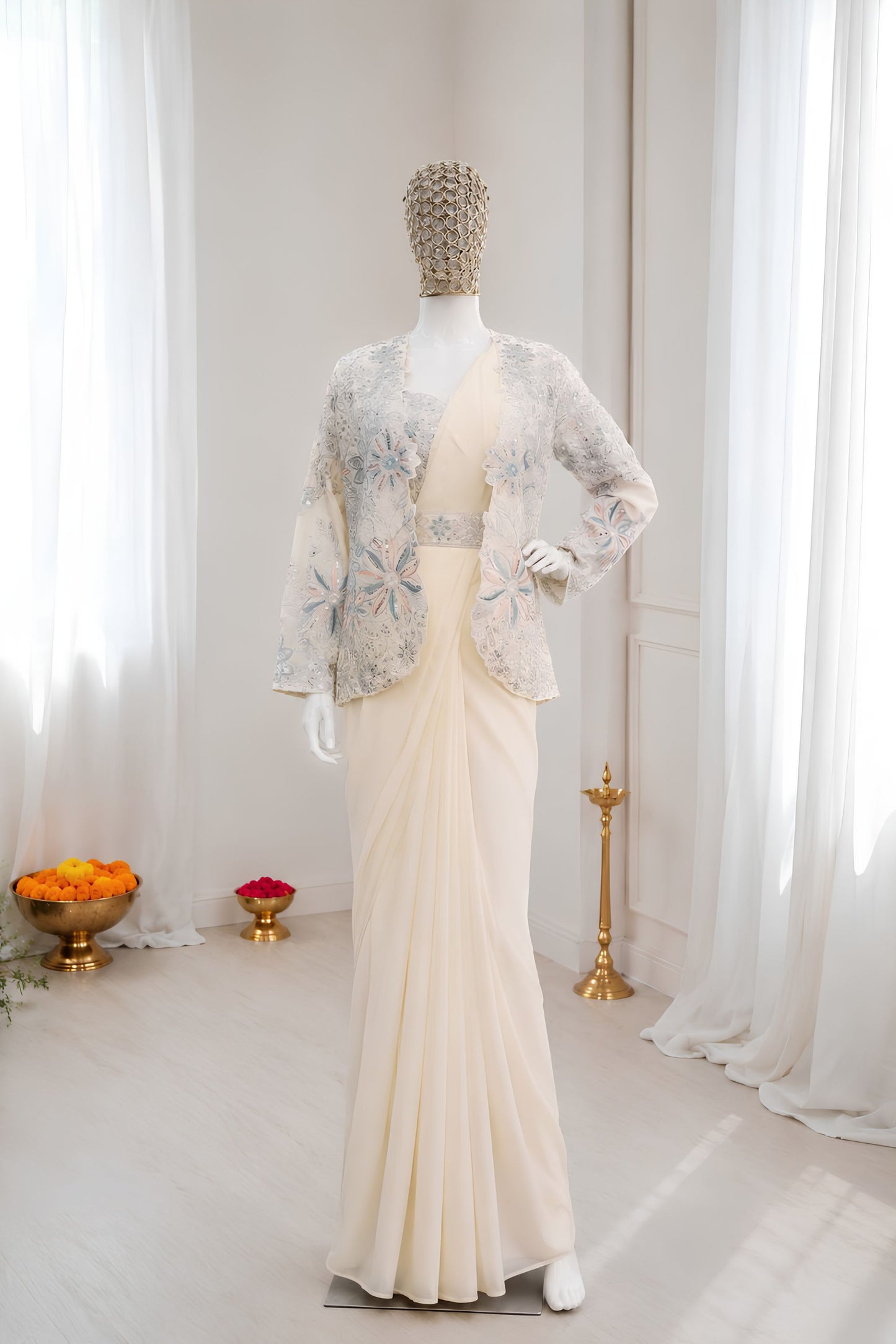 Off White Ready-to-Wear Saree Heavy Embroidered Designer Jacket