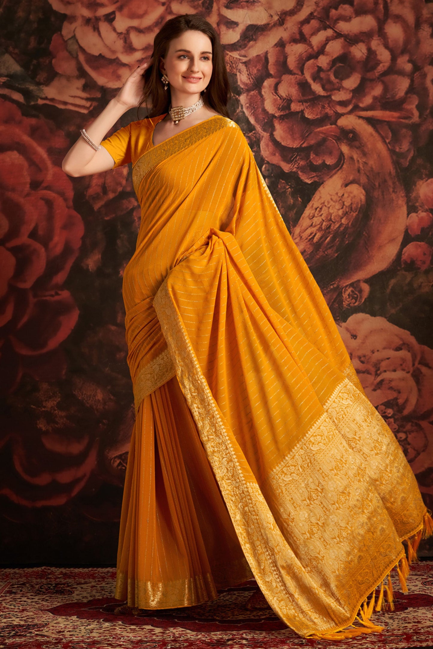 Mustard Yellow Banarasi Silk Saree with Rich Golden Zari Weaving