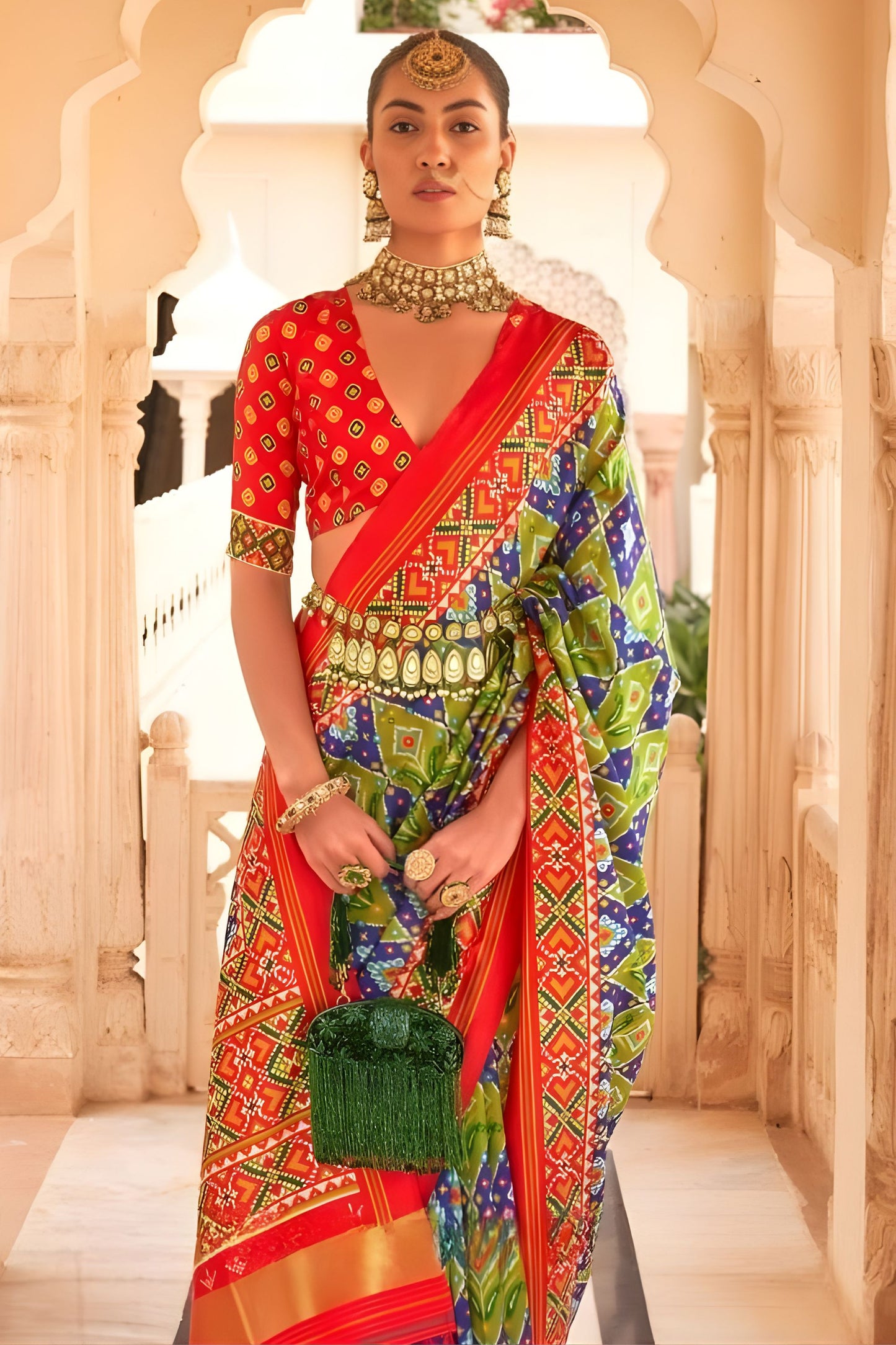 Multicolor Patola Print Silk Saree Traditional Gujarati Designer Border