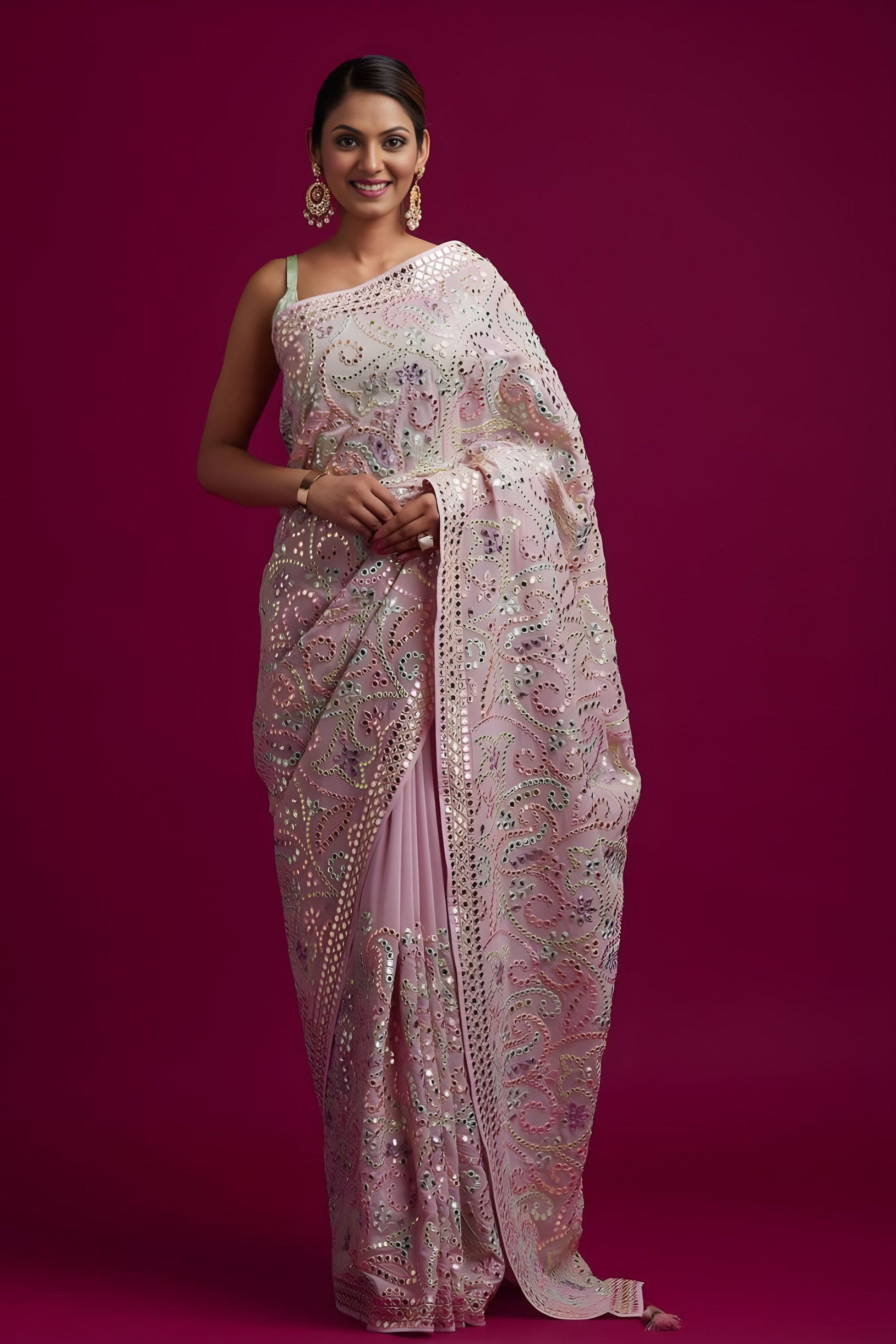 Pink Heavy Embroidered Designer Saree with Blouse Party Wear Saree