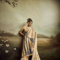  Beige Linen Silk Saree with Abstract Digital Print Designer Tassel Pallu