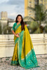  Mustard Yellow Saree Green Contrast Border Traditional Printed Design 