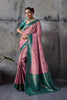 Pink Banarasi Silk Saree with Teal Green Zari Border Traditional Saree