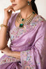 Lavender Embroidered Satin Silk Saree with Floral Designer Border