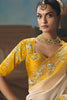 White Yellow Embroidered Saree with Zari Border Designer Saree