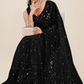 Black Net Saree with Heavy Sequins Embroidery Designer Blouse
