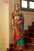  Turquoise Blue Banarasi Silk Saree Floral Woven Border Red Zari Pallu 