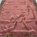Dusty Pink Embroidered Silk Saree with Heavy Designer Border