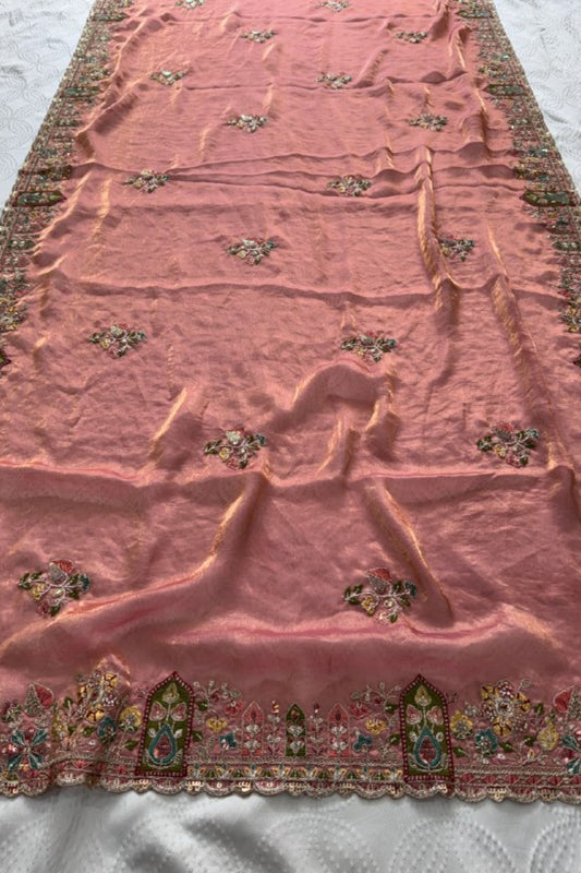 Dusty Pink Embroidered Silk Saree with Heavy Designer Border