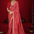 Red Bandhej Printed Georgette Saree Festive Wear