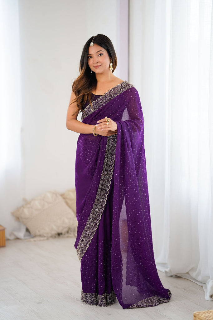 Elegant Purple Georgette Saree with Heavy Embellished Border 