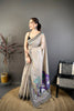 Taupe Grey Linen Cotton Saree with Artistic Elephant Print Pallu