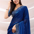 Royal Blue Georgette Saree with Sequin Thread Embroidery Border