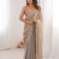 Champagne Gold Organza Saree Designer Embroidered Border