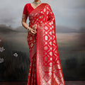 Red Banarasi Silk Saree with Heavy Gold Zari Work Designer Saree