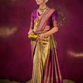 Royal Gold Magenta Kanjivaram Silk Saree with Traditional Zari Border
