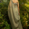 Sage Green Crushed Tissue Saree with Designer Printed Blouse