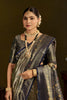 Olive Gold Kanjivaram Silk Saree with Navy Blue Zari Border