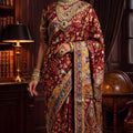 Maroon Banarasi Silk Saree Floral Zari Weaving and Designer Border