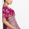 Elegant Mauve Silk Saree with Golden Pink Blouse Party Wear