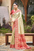 Beige Silk Saree Red Pink Banarasi Border Traditional Saree 