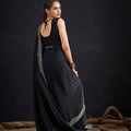 Black Organza Silk Saree Embroidered Border Designer Saree