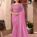 Dusty Pink Georgette Saree Embroidered Border Designer Blouse