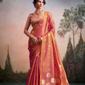 Pink Golden Silk Saree with Zari Polka Dot Weaving Designer Saree