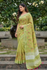  Pistachio Green Linen Cotton Saree Floral Paisley Embroidery Tassel Pallu 