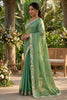 Sea Green Organza Silk Saree Floral Embroidered Border Designer Blouse