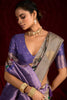 Grey Silk Banarasi Saree with Purple Contrast Border
