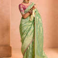 Pastel Green Soft Silk Saree with Woven Butti Designer Blouse