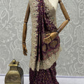 Wine Purple Banarasi Silk Saree Heavy Zari Embroidery Rich Designer Border