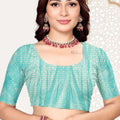 Sea Green Banarasi Silk Saree with Pink Woven Zari Design