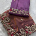 Mauve Rose Gold Tissue Silk Saree Heavy Embroidered Border