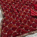 Designer Red Georgette Bandhani Saree Gota Patti Work Embroidered Border