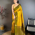 Mustard Yellow and Olive Green Banarasi Silk with Zari Weaving Saree