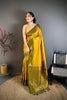 Mustard Yellow and Olive Green Banarasi Silk with Zari Weaving Saree