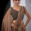 Brown Satin Silk Saree with Designer Border and Blouse